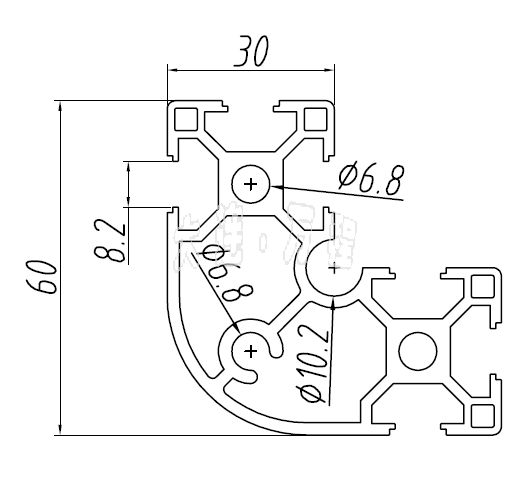 <a href=/oubiaolvxingcai/ target=_blank class=infotextkey>欧标</a>30-6060R<a href=/ target=_blank class=infotextkey><a href=/ target=_blank class=infotextkey>铝</a>型材</a> 圆弧形转角<a href=/ target=_blank class=infotextkey><a href=/ target=_blank class=infotextkey>铝</a>型材</a> 壁厚2 米重2.32